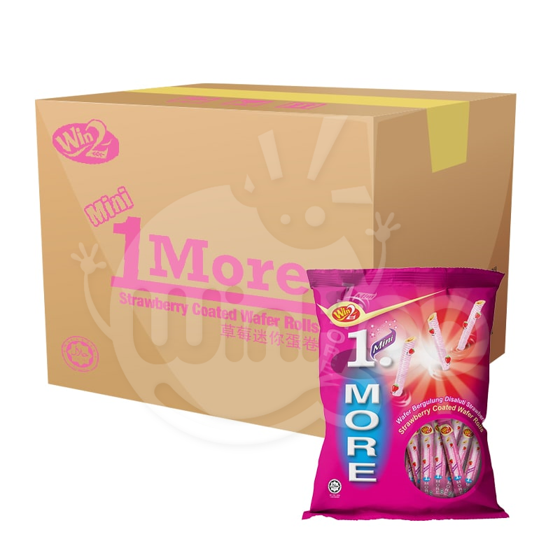 Mini 1 More Strawberry Coated Wafer Rolls 12 Bags